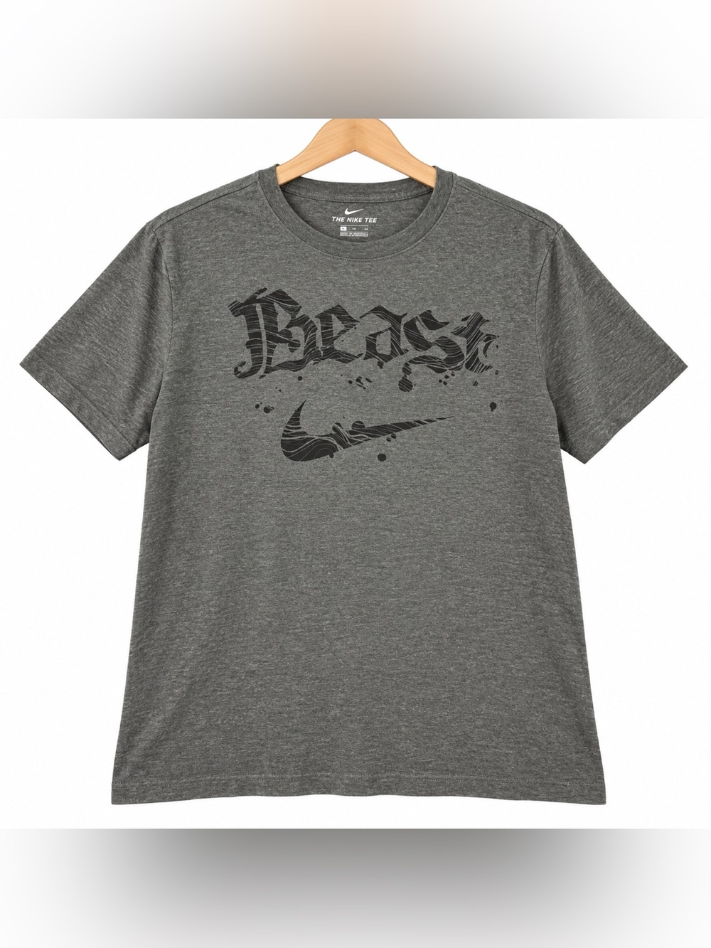 Nike Beast Swoosh Graphic T-Shirt XL Charcoal Heather Gray